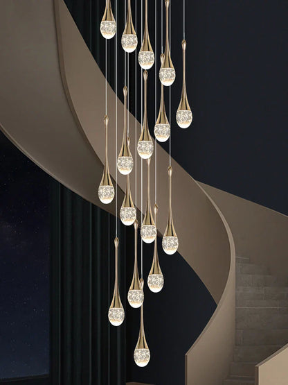 DecorBites™ Crystal LED Staircase Chandelier - Gold Pendant Lamp for Living Room & Lobby