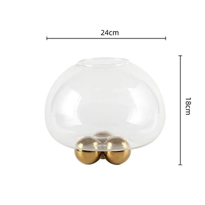 DecorBites™ Geometric Golden Ball Glass Vase for Floral Arrangements and Home Decor