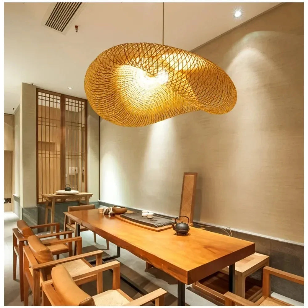 Handwoven Bamboo Pendant Light Vintage Woven Shade