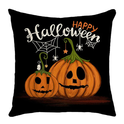DecorBites™ Halloween Pumpkin Linen Cushion Cover Set for Home Sofa Bedroom Decor