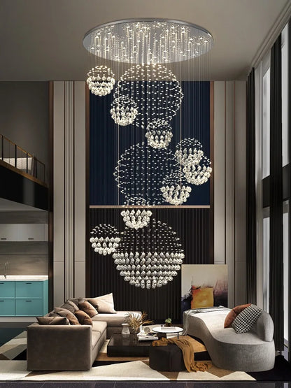 DecorBites™ Crystal Ball Chandelier: Modern LED Spiral Pendant Light for Staircase, Living Room, Lobby