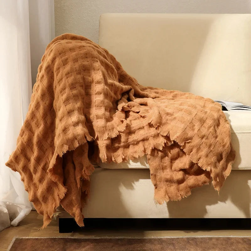 DecorBites™ Knitted Waffle Blanket Throw - Multi-Season Sofa Cover, Bedspread, and Nap Bed End Towel