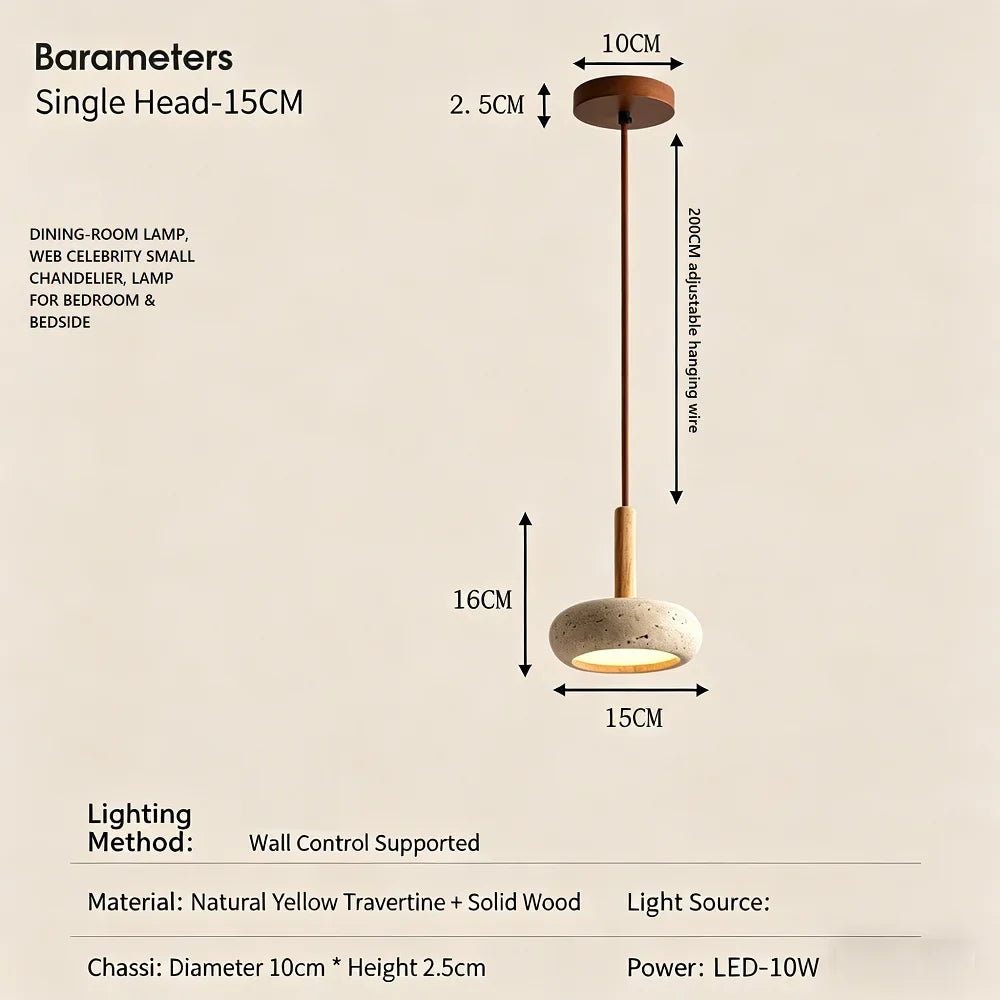 Wabi-Sabi Yellow Travertine Stone Pendant Light