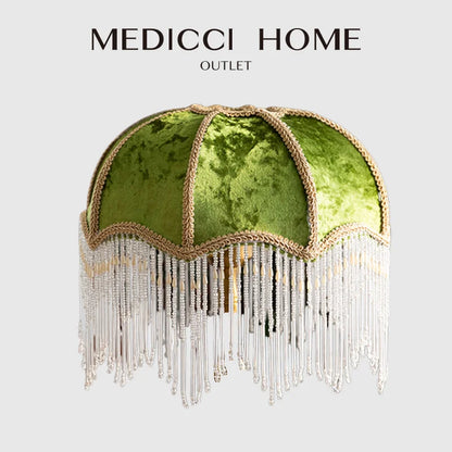 DecorBites™ Green Velvet Tasseling Lampshade for Luxury Nightstand Lamp