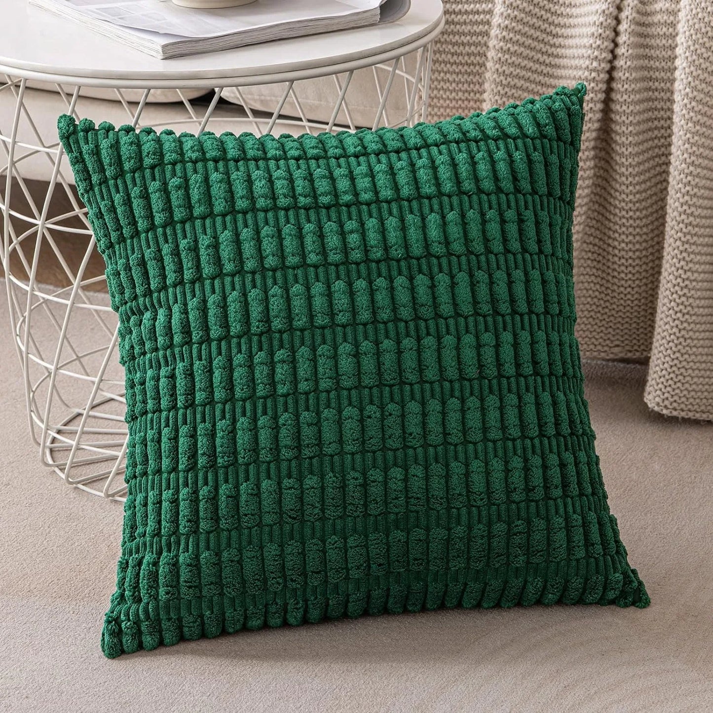 DecorBites™ Corduroy Striped Pillow Cover 18x18 Inch Luxury Cushion Case for Living Room