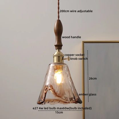 DecorBites™ Green Glass LED Pendant Lamp with Knob Switch, Copper Chandelier