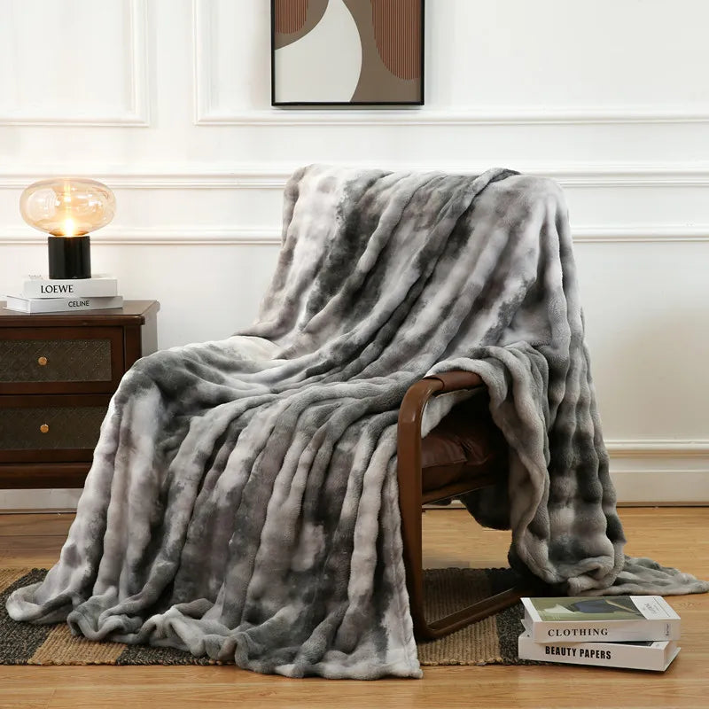 DecorBites™ Fuzzy Faux Fur Blanket - Soft & Cozy Reversible Throw for Sofa & Bed
