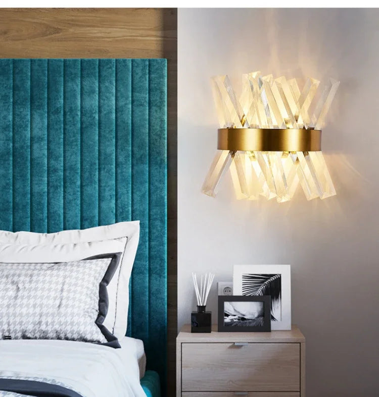 DecorBites™ Gold Crystal Glass Wall Sconce Light Fixture for Luxury Bedroom Decor