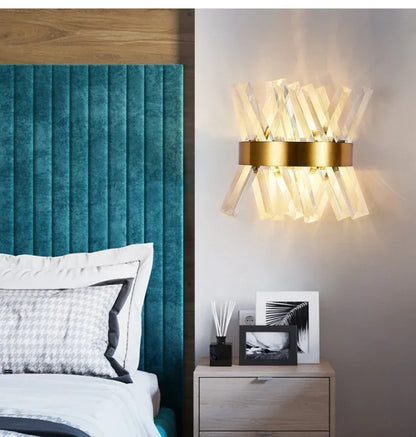 DecorBites™ Gold Crystal Glass Wall Sconce Light Fixture for Luxury Bedroom Decor