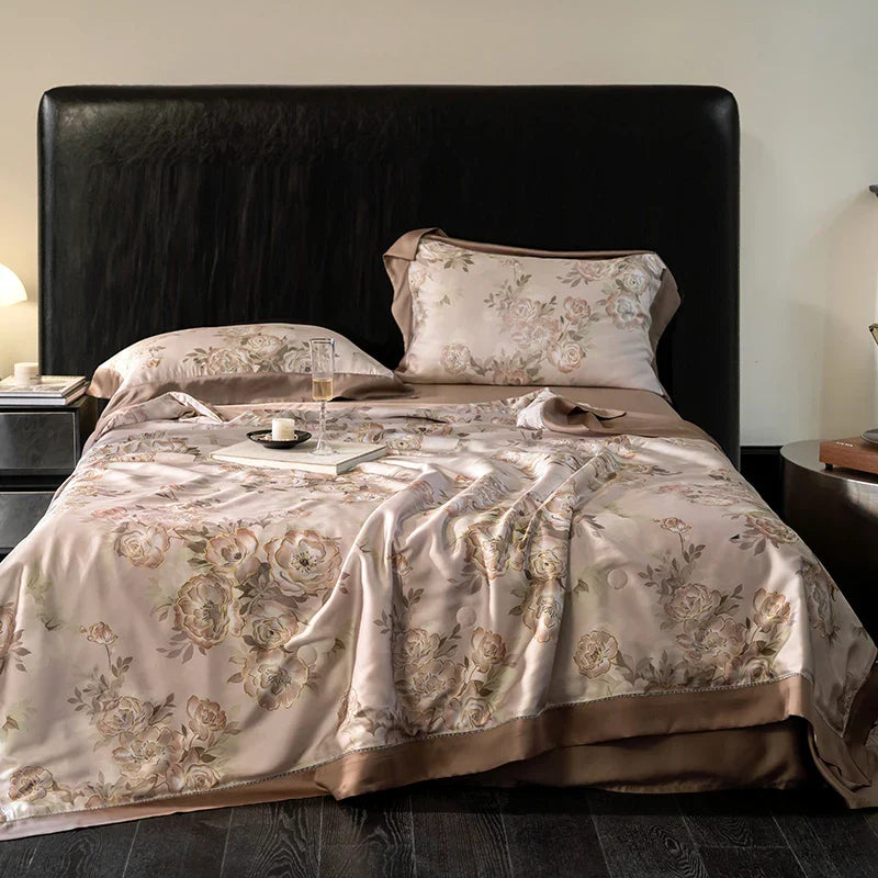 DecorBites™ Eucalyptus Fiber Flowers Summer Quilt Set: Silky, Cool Comfort for Bedtime Bliss