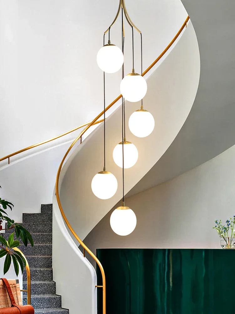 DecorBites™ Glass Ball LED Chandelier, Modern Minimalist Loft Villa Staircase Decor