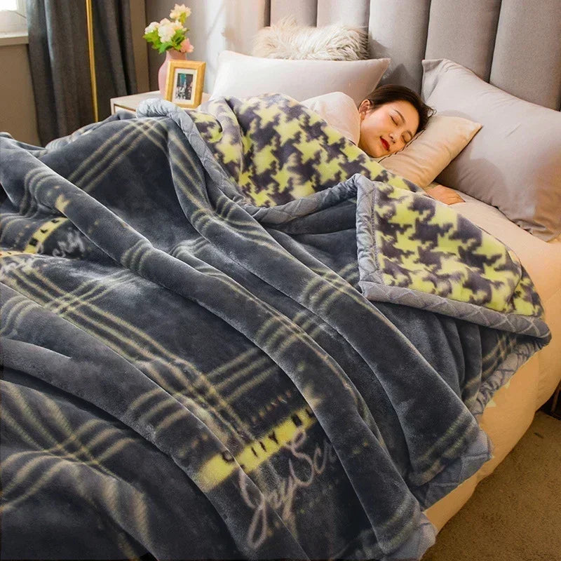 DecorBites™ Cozy Flocked Raschel Blanket | Soft & Warm Double-Sided Winter Bedding