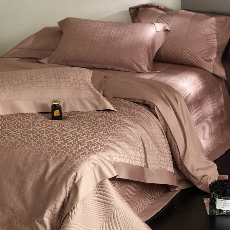DecorBites™ Luxe Egyptian Cotton Jacquard Bedding Set: Duvet, Bedspread, Sheet, Pillowcases