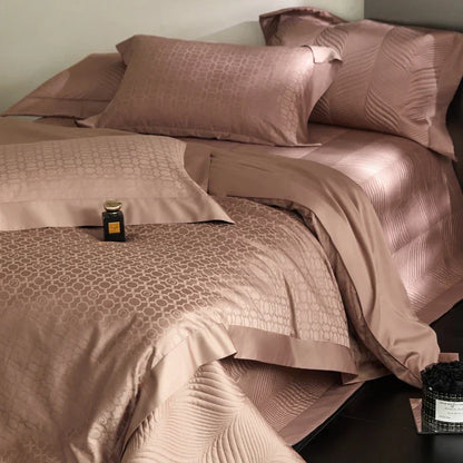 DecorBites™ Luxe Egyptian Cotton Jacquard Bedding Set: Duvet, Bedspread, Sheet, Pillowcases