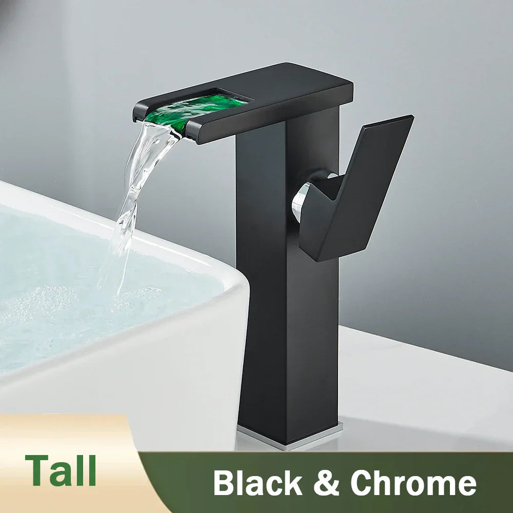 Black Waterfall Basin Faucet With Hydroelectric Mixer