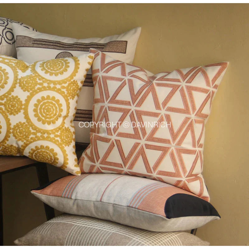 DecorBites™ Geometric Embroidered Noble Cushion Covers for Living Room Sofa