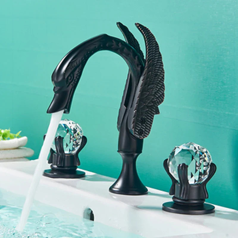 DecorBites™ Gold Swan Crystal Handle Bathroom Faucet - Deck Mounted Basin Mixer Tap