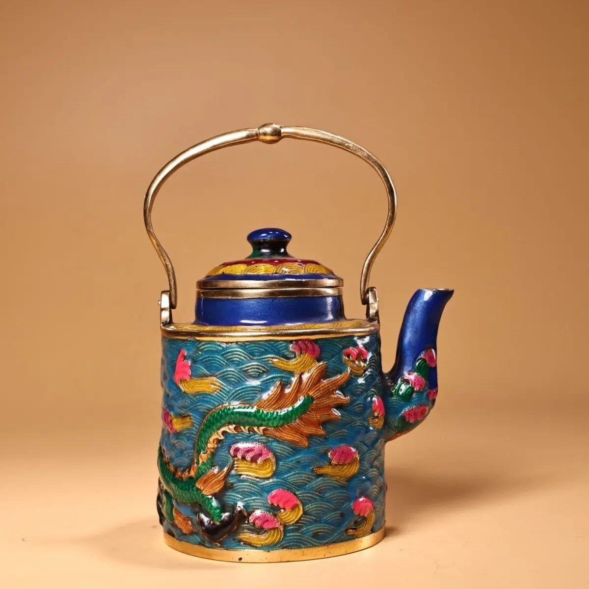 DecorBites™ Dragon Cloisonné Enamel Pan: Hand-painted and Gilded Copper, Chinese Style