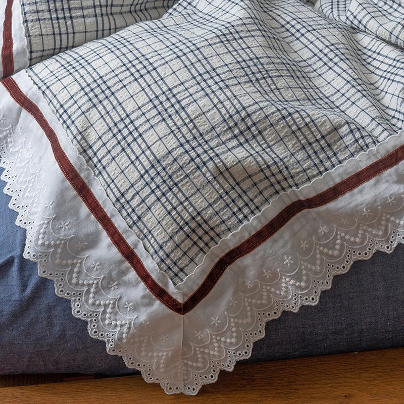 DecorBites™ Korean Seersucker Lace Ruffles Bedding Set for Girls