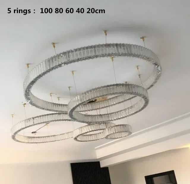 DecorBites™ Crystal LED Ring Chandelier - Luxury Villa Stair Pendant Fixture