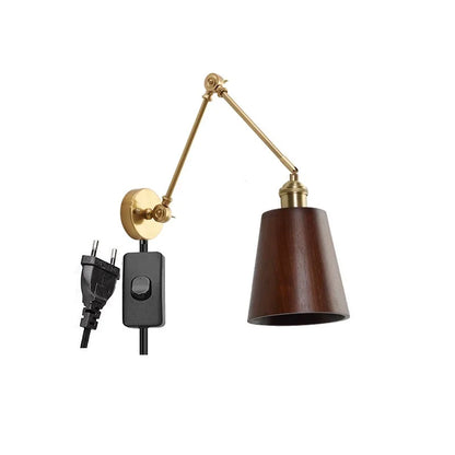DecorBites™ Copper Swing Arm LED Wall Sconce with Pull Chain Switch, Modern Nordic Wooden Lamp
