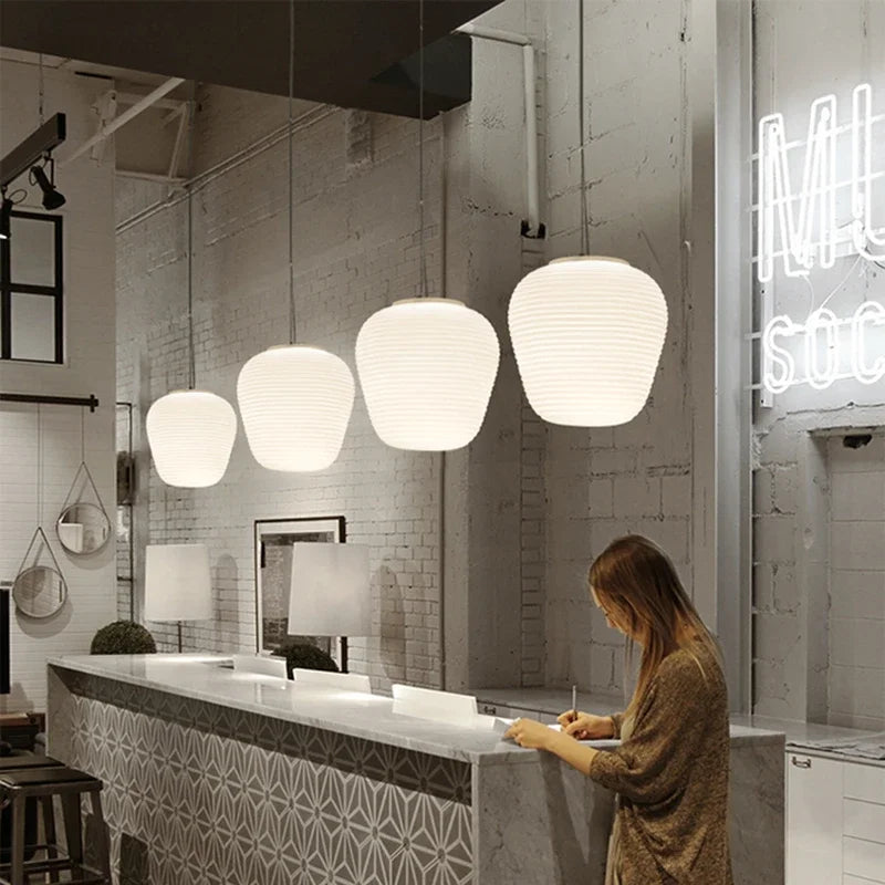 DecorBites™ Glass Whorls Cocoon Pendant Light: Milky White Kitchen Dining Hanging Lamp