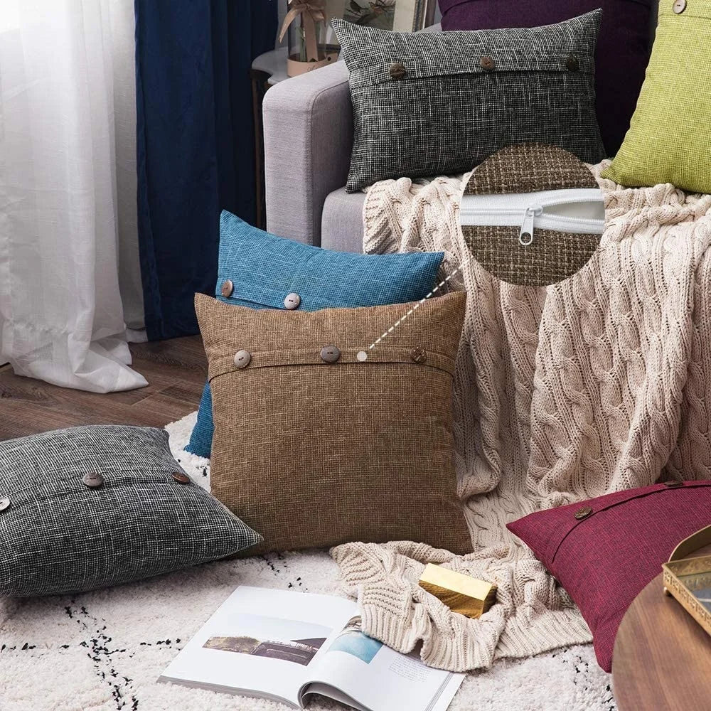 Linen Button Cushion Cover