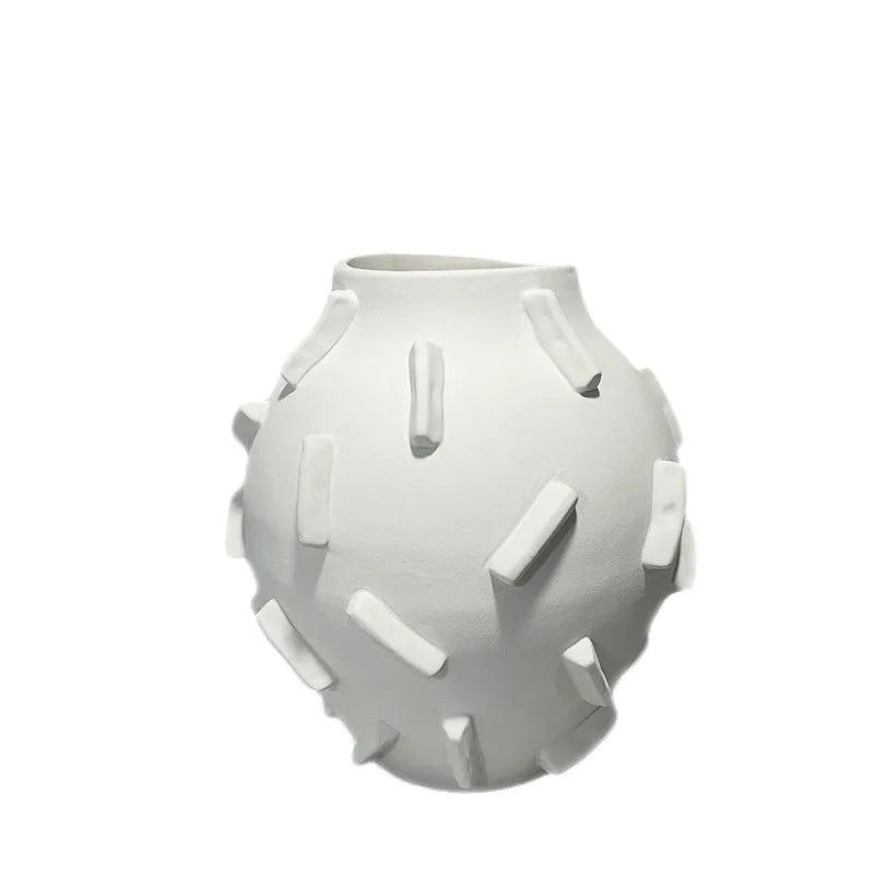 DecorBites™ Geometric Block Ceramic Vase - Abstract Floral Arrangement - Home Decor Handicraft