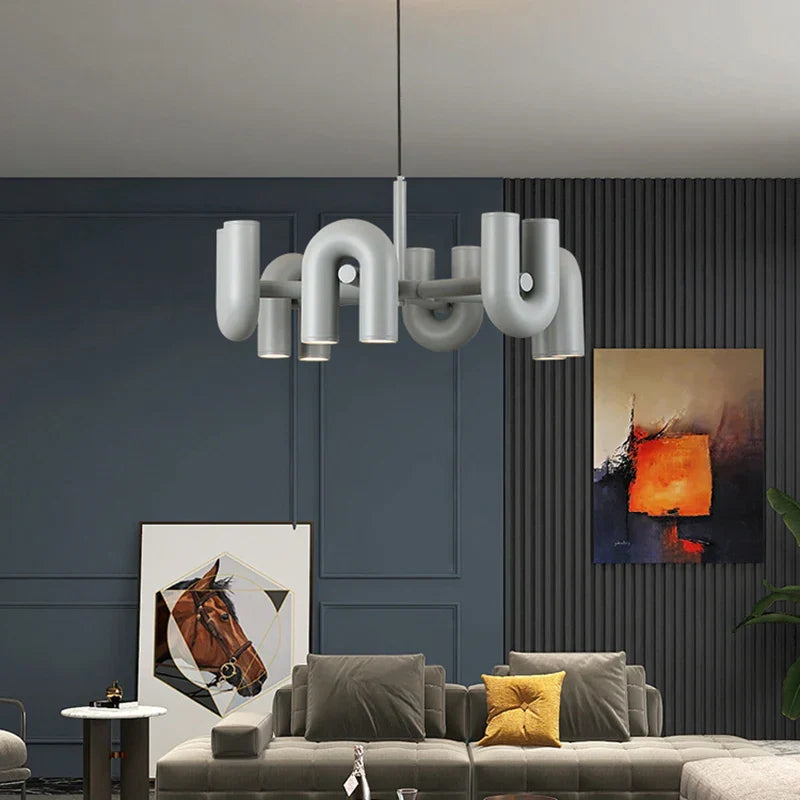 DecorBites™ Art Deco Metal Chandelier in Black, Orange, and Gray - Adjustable Cord - Dining Room, Foyer, Bedroom Lighting