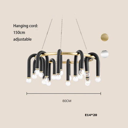 DecorBites™ Black Aluminum U-Shaped Tube Dimmable LED Chandelier for High Ceilings