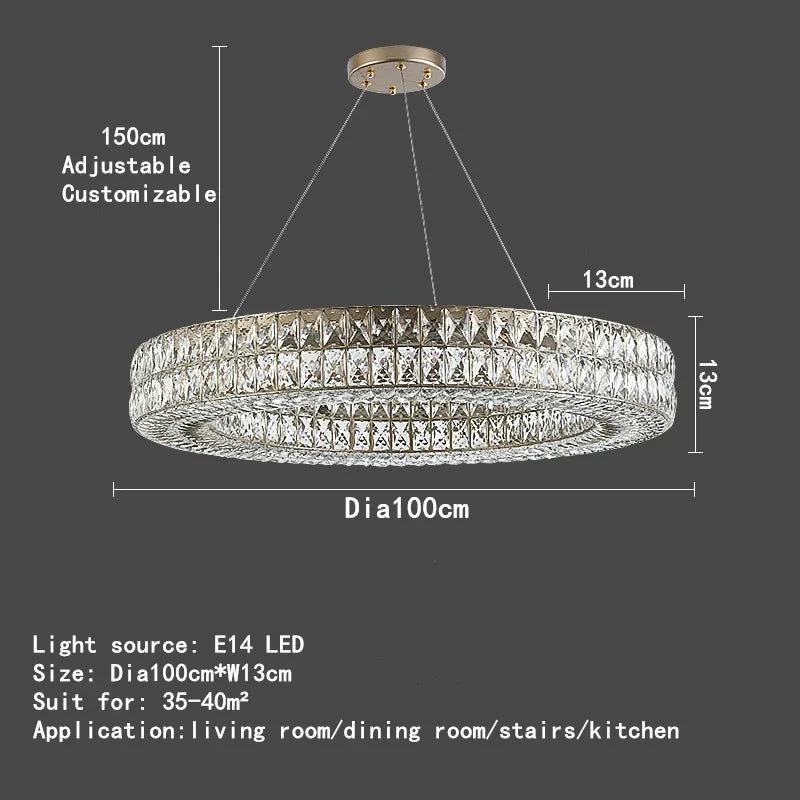 Crystal Ring Pendant Light Gold 2-Ring D100cm