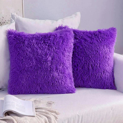 DecorBites™ Cozy Plush Fur Cushion Cover 43x43cm White Grey Sofa Decor Pillowcase