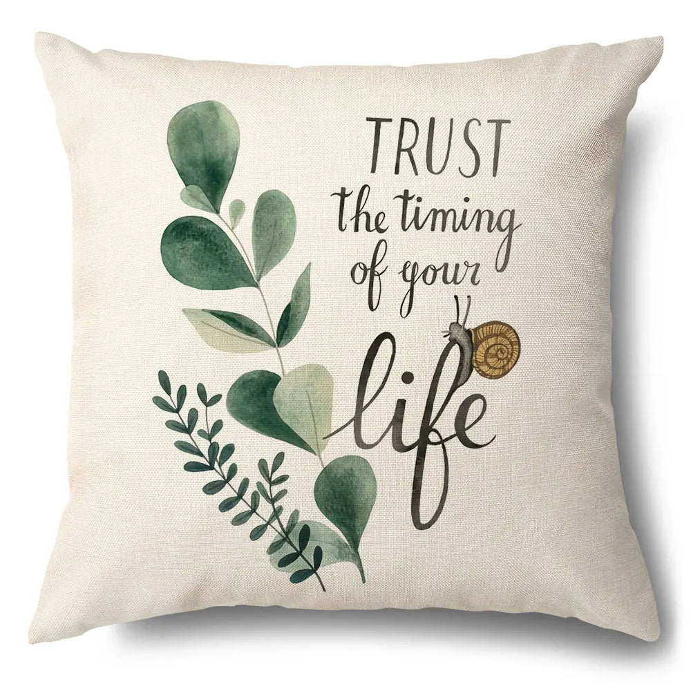 DecorBites™ Green Leaves Decorative Pillow Case - Simple Style Cotton Linen Sofa Cushion Cover