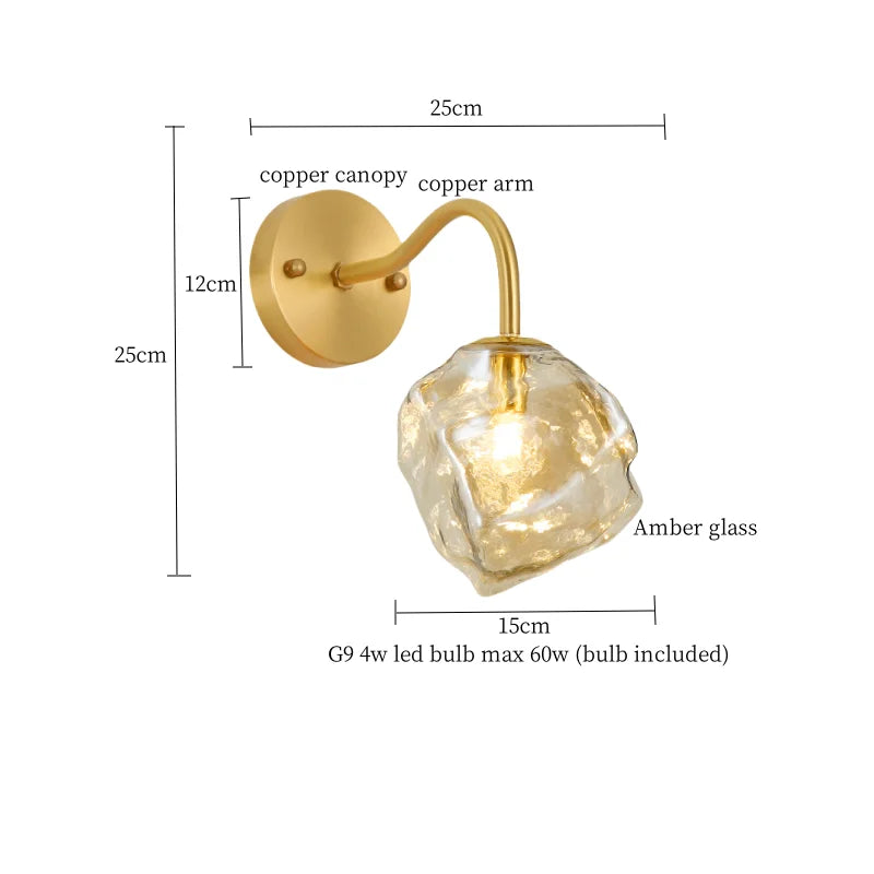Brass Ice Glass Wall Sconce