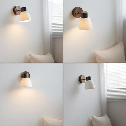 DecorBites™ LED Wall Light Fixture Modern Nordic Rotating Reading Lamp White Ceramic Wood