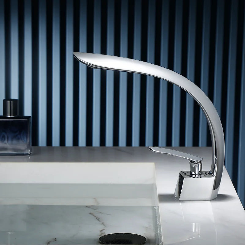 DecorBites™ Grey/Black Wash Basin Faucet Single Handle Mixer Tap Hot Cold Waterfall Brushed Gold