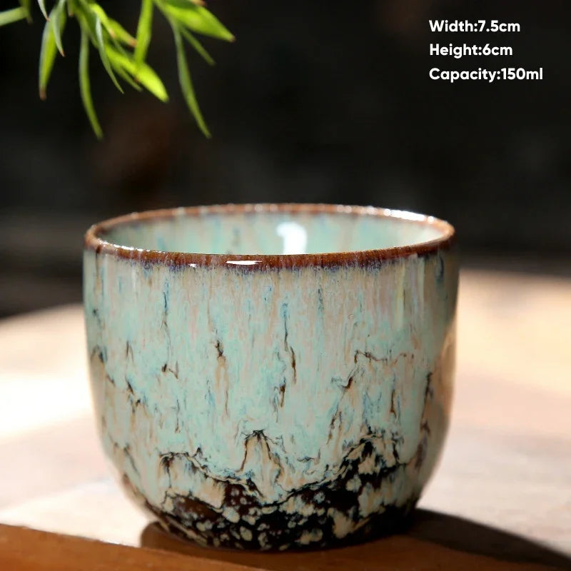 DecorBites™ Japanese Kiln Transformation Ceramic Tea Cup Espresso Coffee Mug Pottery Kung Fu Teacup