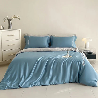 DecorBites™ Cotton Solid Color Bedding Set, Premium Quality Embroidery Quilt Cover, Single Bed.