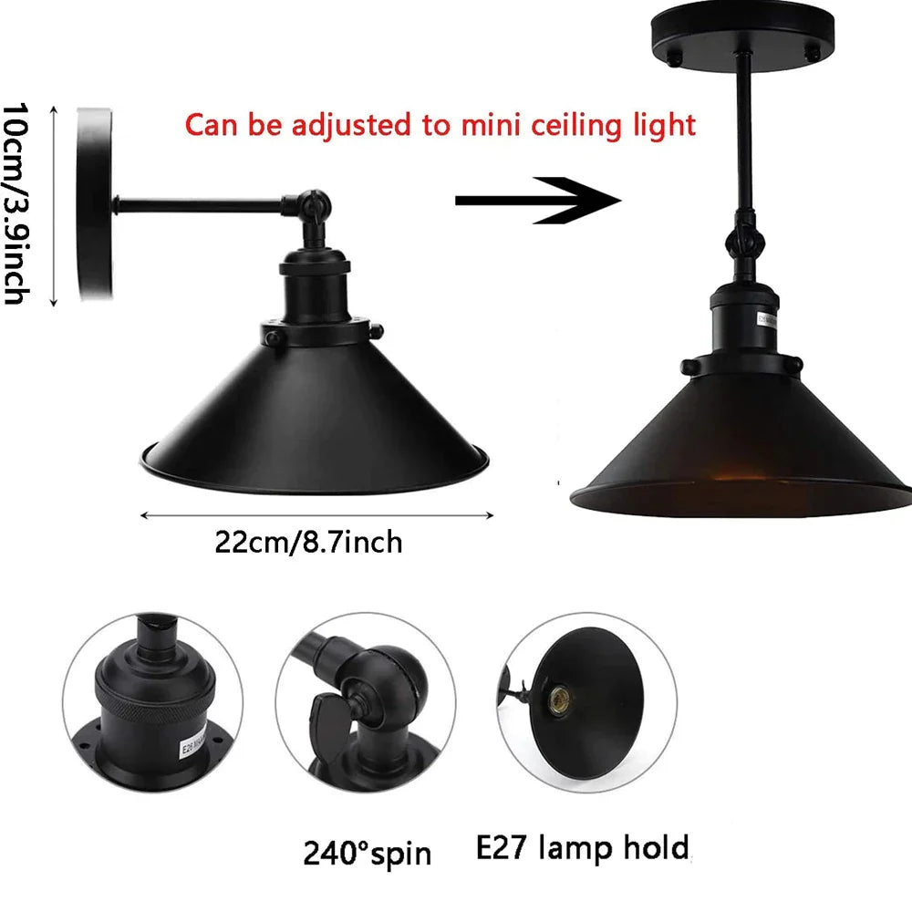 DecorBites™ Industrial Wall Sconce Light with Adjustable Metal Lampshade