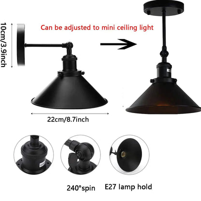 DecorBites™ Industrial Wall Sconce Light with Adjustable Metal Lampshade