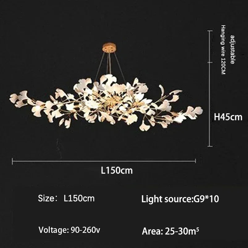 DecorBites™ Ginkgo Branch Leaf LED Ceiling Chandelier - Modern Nordic Design for Home Decor