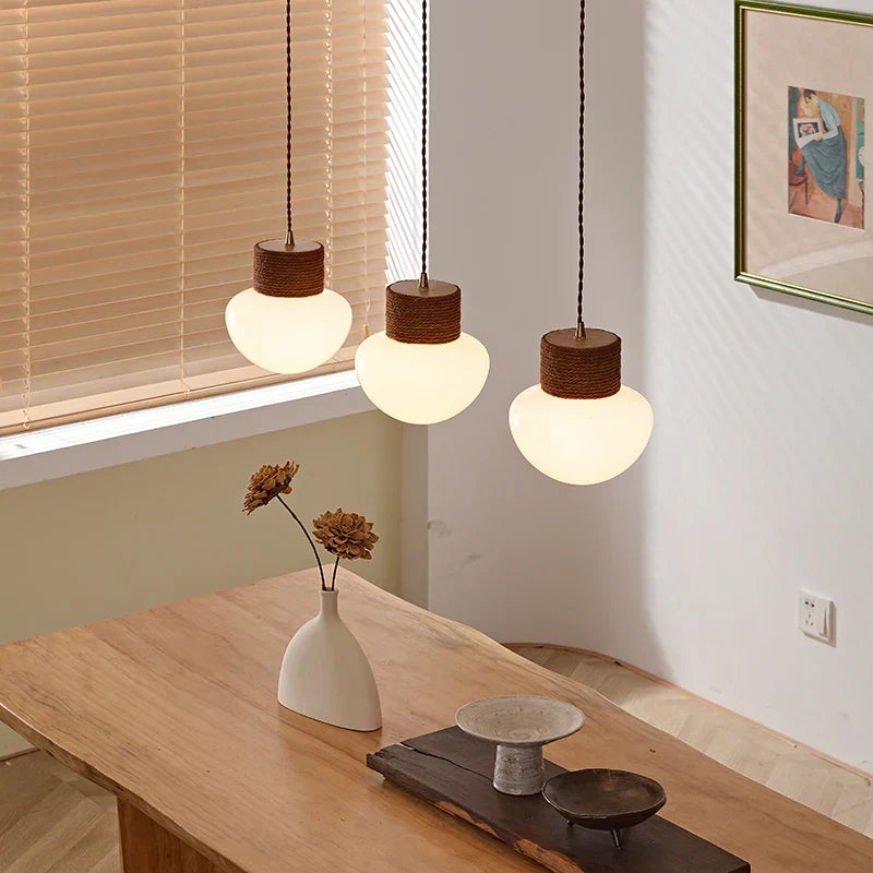 Nordic Glass Pendant Light 3-Head Stone Shade