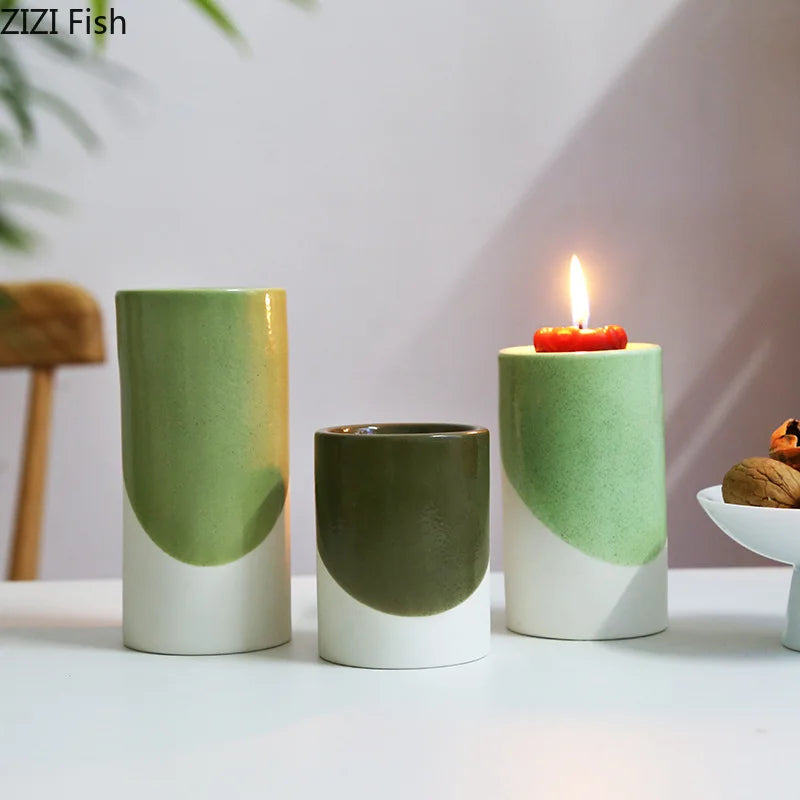 Green Ceramic Candle Holders