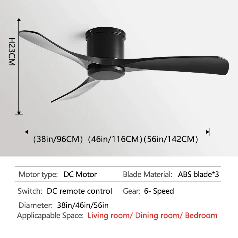 DecorBites™ Black DC Motor Ceiling Fan Remote Control 35W for Home Restaurant