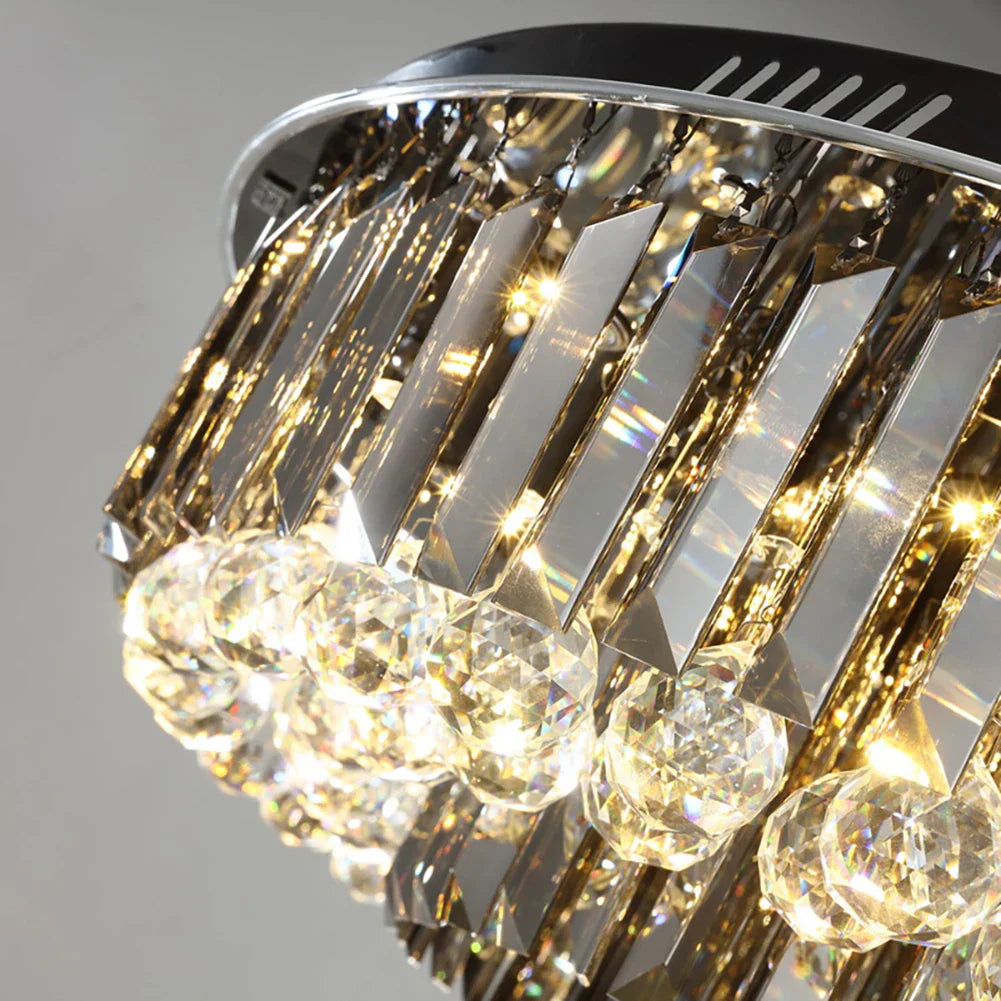 DecorBites™ Crystal LED Chandelier: Modern Smoky Gray Clear Cristal Lighting for Big Living Room