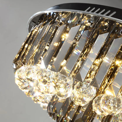 DecorBites™ Crystal LED Chandelier: Modern Smoky Gray Clear Cristal Lighting for Big Living Room