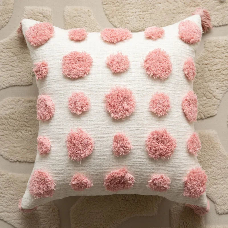 DecorBites™ Geometric Embroidered Loop Tufted Throw Pillow Covers - Pink Tufted Cushion Cover