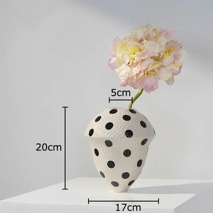 DecorBites™ Black Polka Dot Ceramic Vase for Table Flower Arrangement and Room Decor