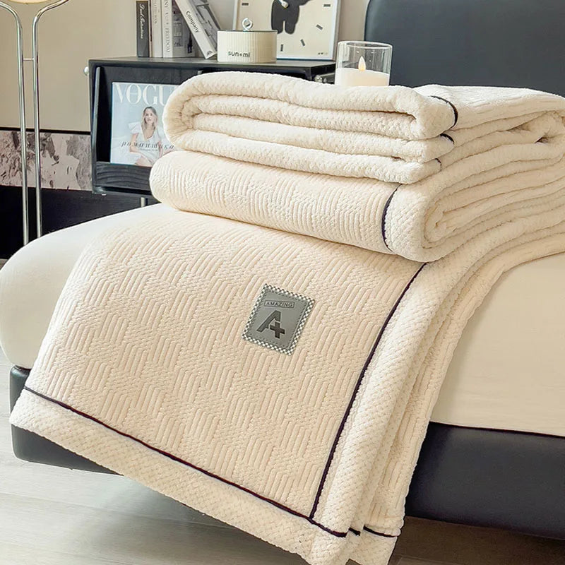 DecorBites™ Cozy Striped Knitted Velvet Blanket
