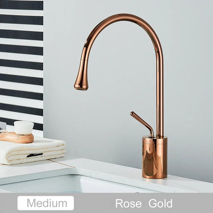 DecorBites™ Gold Tall Basin Faucet, 360 Swivel Waterfall Mixer for Bathroom Washbasin